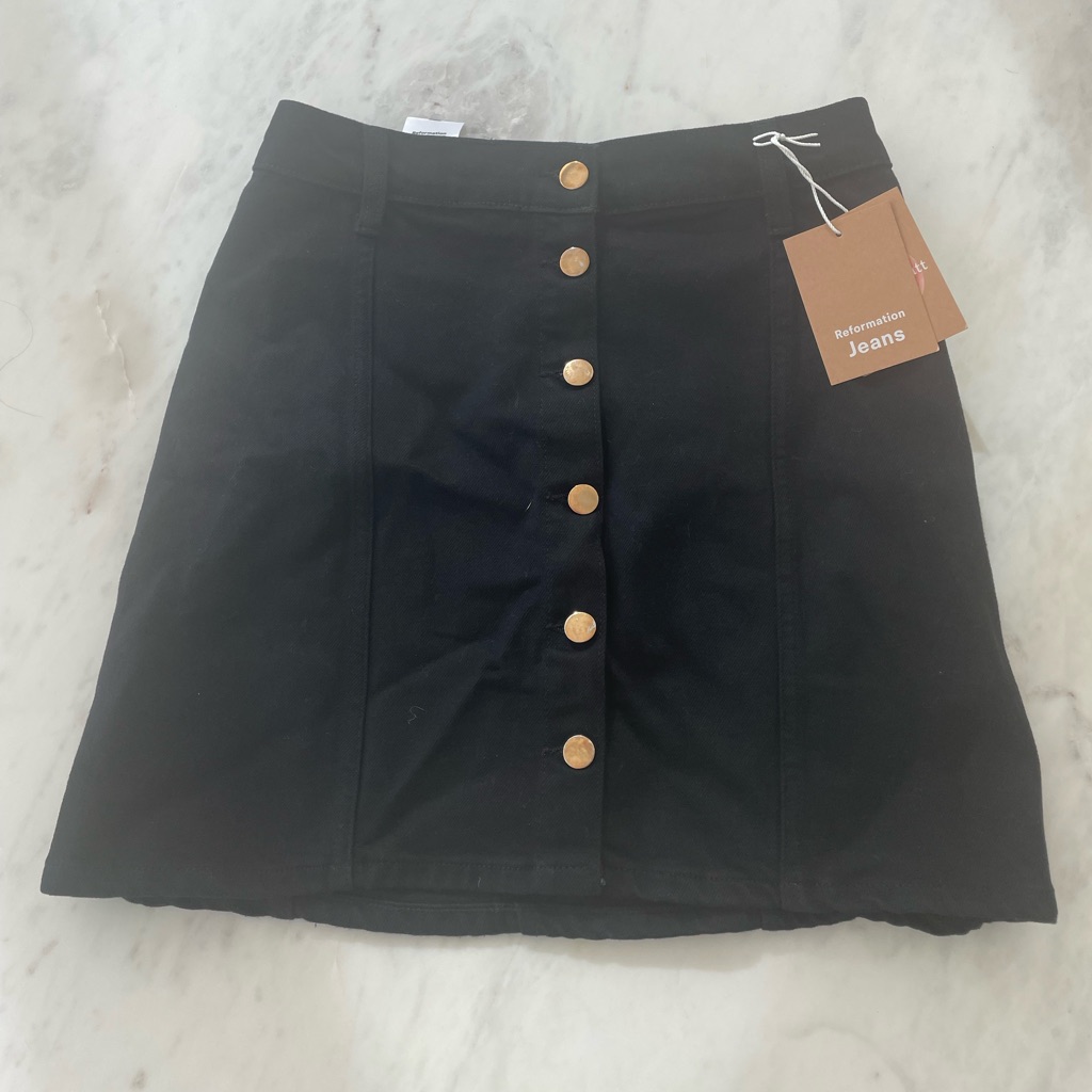Reformation Chrissy Black Denim Mini Skirt Size 4